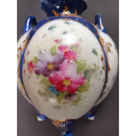 Antique Japanese Vase "Dowsie Coture" NPSK Cobalt Blue And Gold Painted Flowers - Picture 6 of 10